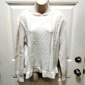 LOFT Cream Textured Crew Neck Sweater
